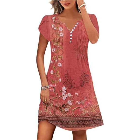 Dresses & Skirts - Womens Casual Dresses Short Sleeve Summer Dresses 2025 Boho Floral